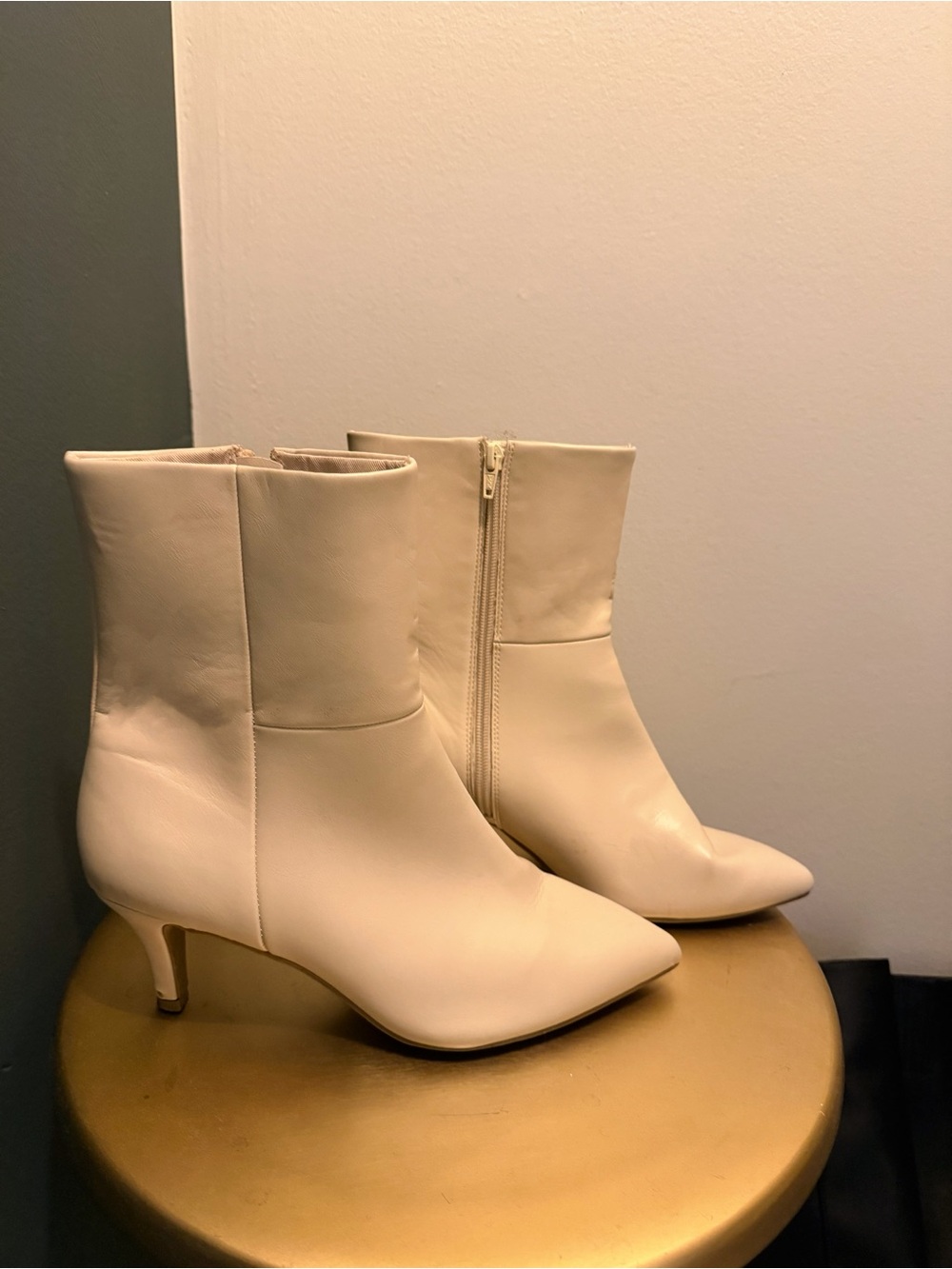 Cream Ankle Boots with Kitten Heel - Women's Fashion Boot